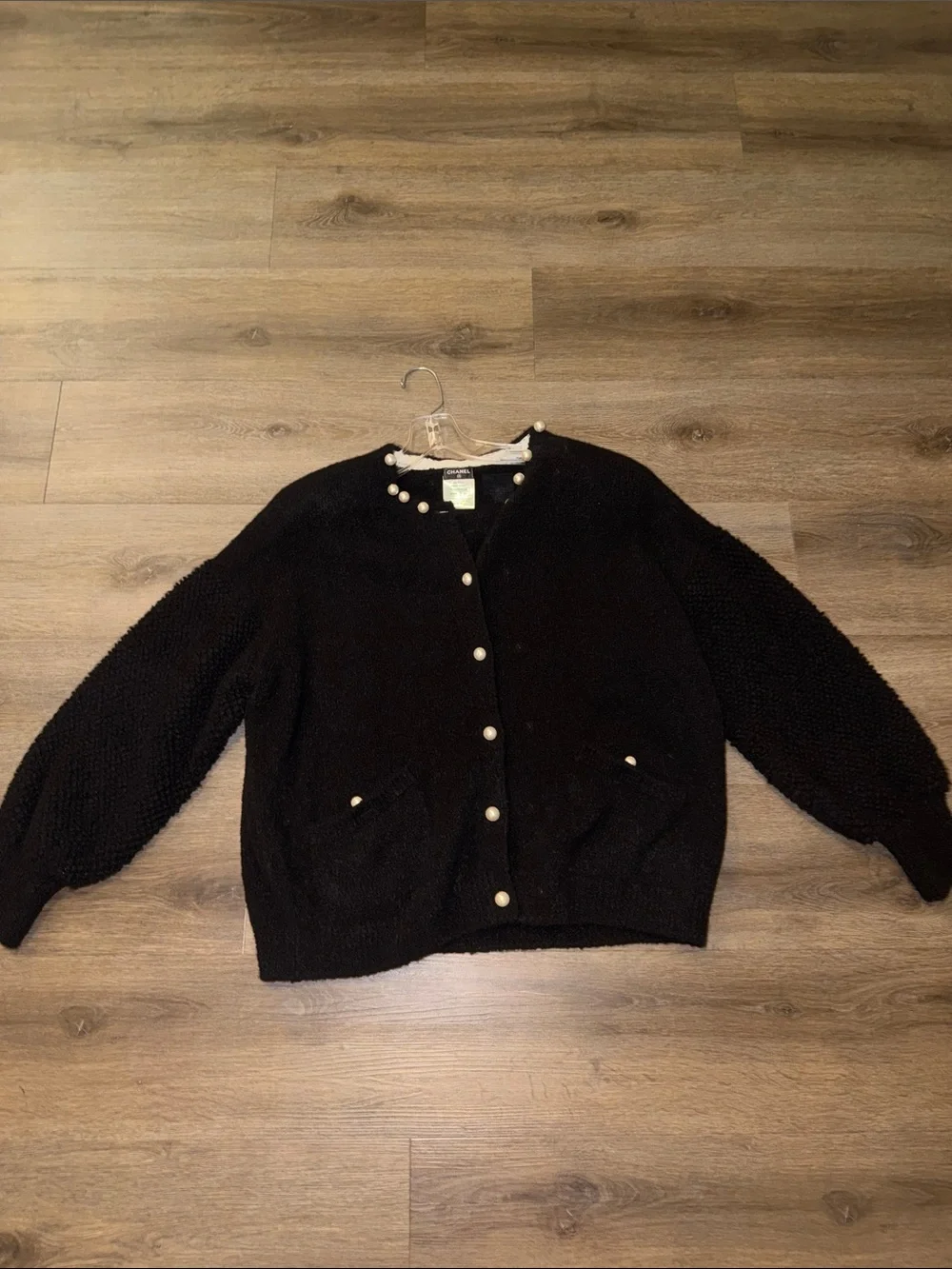 CHANEL Black Pearl-Button Knit Cardigan